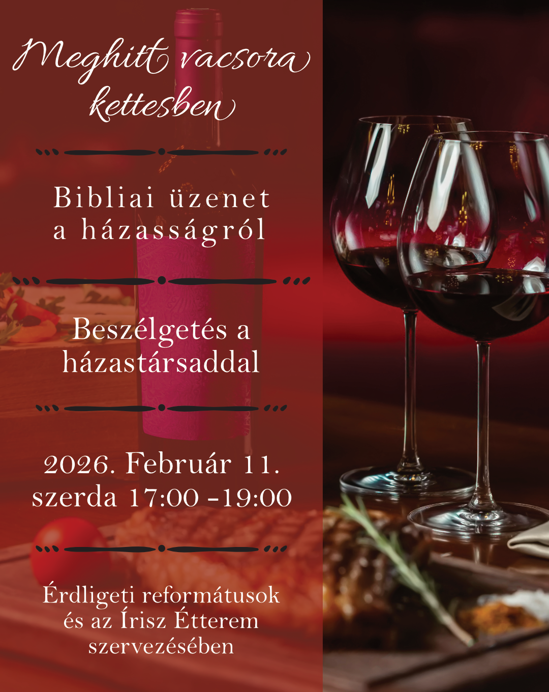 Házaspáros vacsora és beszélgetés FEBRUÁR11-én az ÍRISZ étteremben minden érdeklődő számára